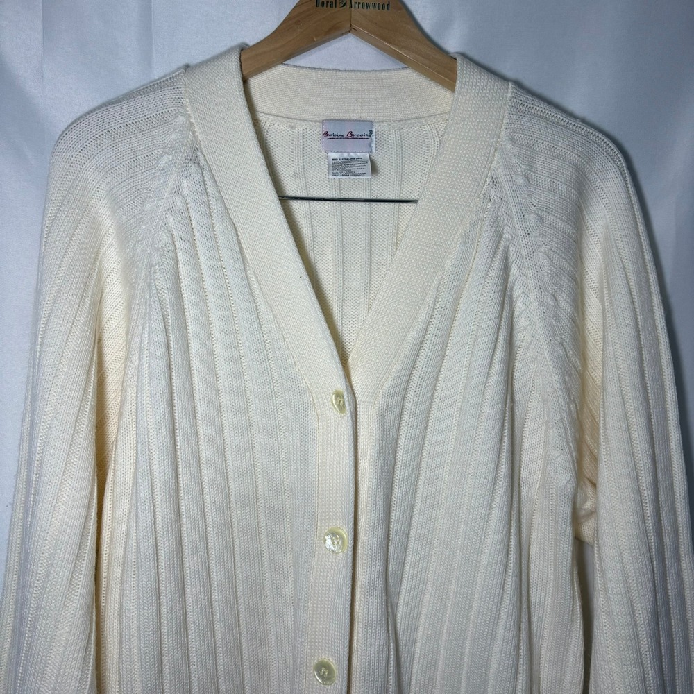 Vintage Bobbie Brooks Ivory Ribbed Knit Cardigan Sweater XL BB610SWF99 - Picture 8 of 8